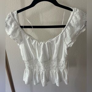 White Eyelet Smocked Women's Top
